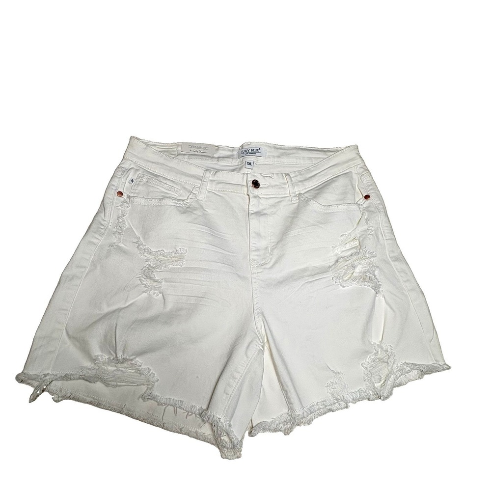 Judy Blue Size 1X‎ White Frayed Distressed Jean Shorts NWT High Rise